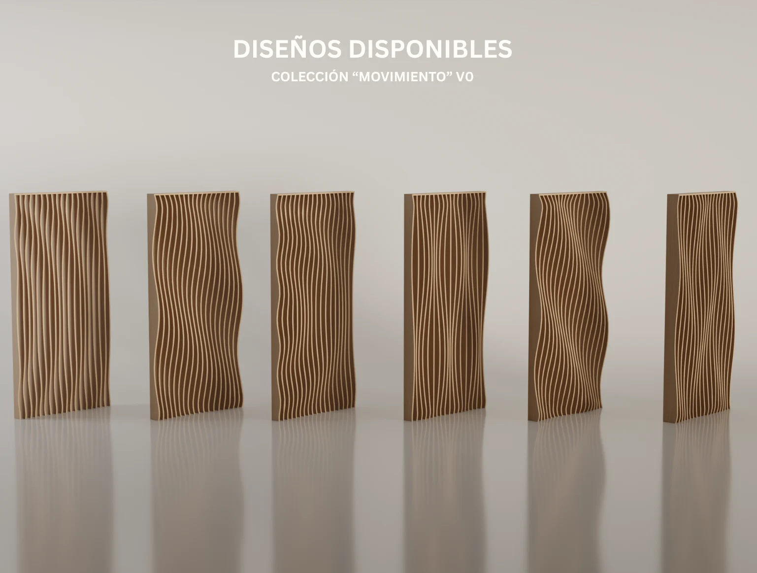 Colección Movimiento V0 de _CONTORNO con sus seis diseños identificados